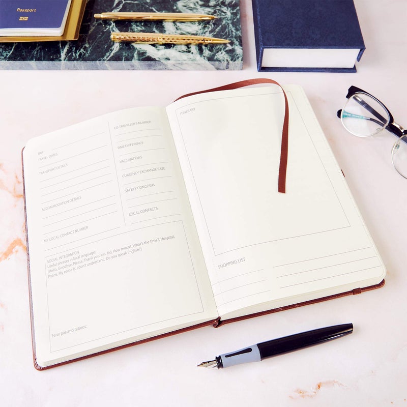 BEECHMORE BOOKS Travel Planner, Brown | Vegan Leather Hardcover with Thick 120gsm Lined Paper | Travel Checklists & 8 Trip Sections | Gift Box | for Gap Year Travelers, Honeymoon & Holidays - Image 5